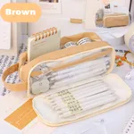 Pencil Bag Student Popular Double-layer Large Capacity Stationery Bag  Brown