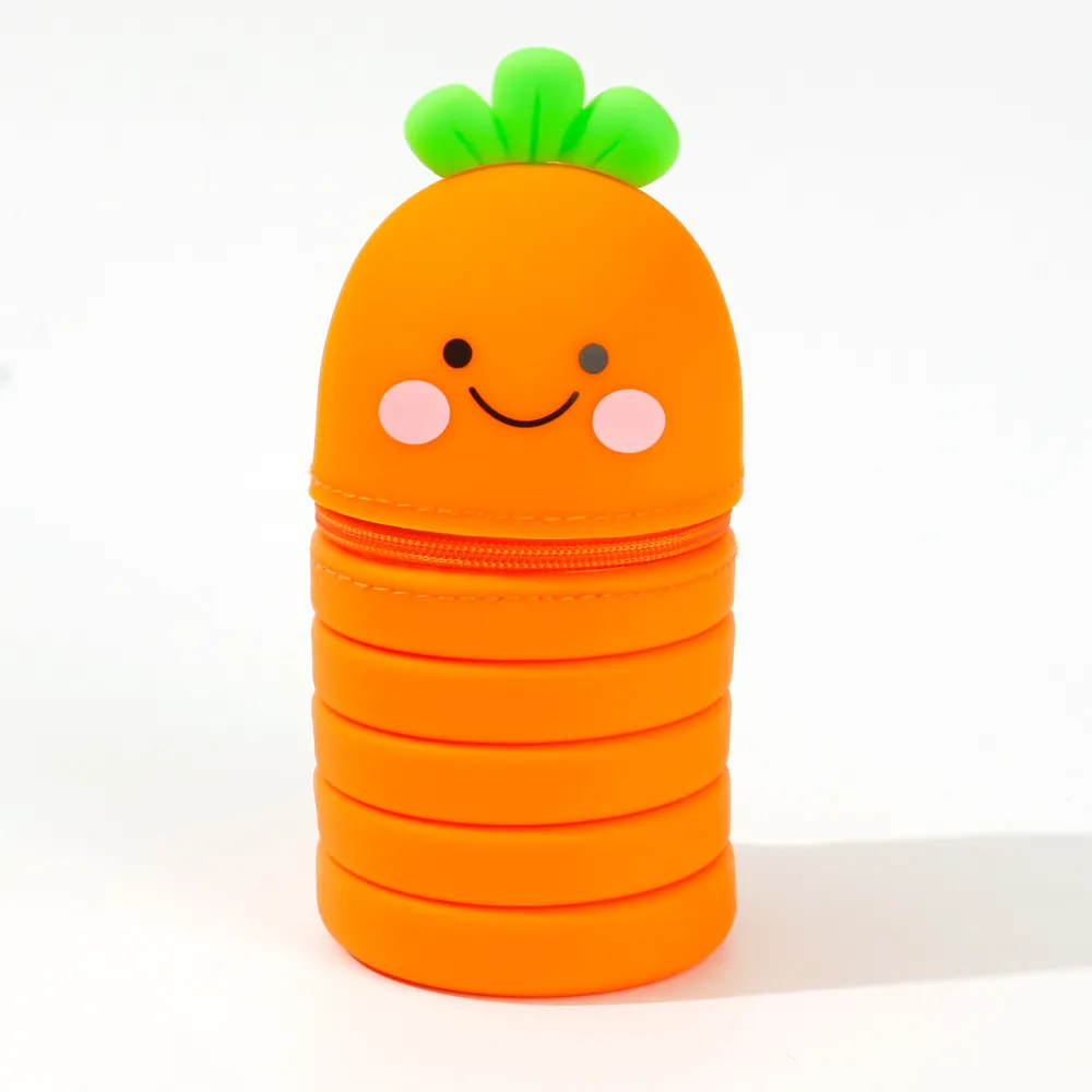 Cute Pencil Case Standing Telescopic Pencil Cases Stationery Office School Organizer  Orange