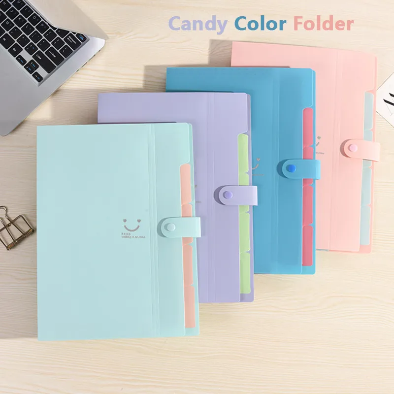 Candy Color Folder Multi-layer Insert 5 into A4 Folder File Bag Organ Bag Test Paper File Storage Bag  big image 2