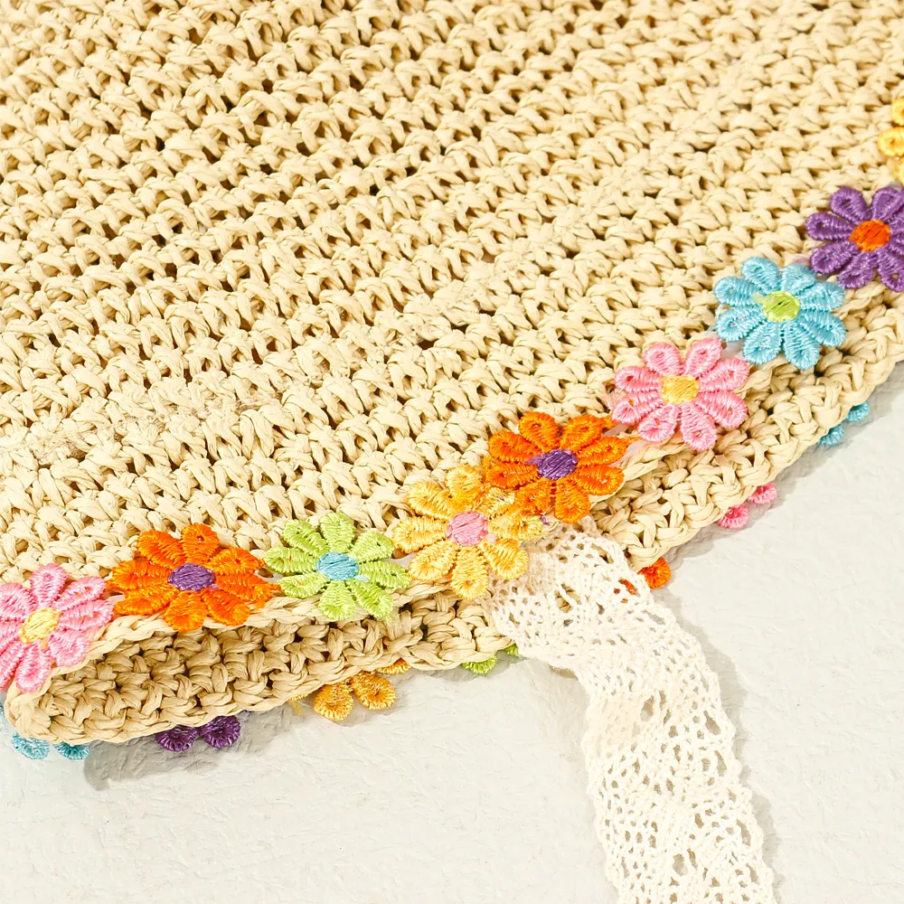 Toddler Girls Flower Lace Straw Hat big image 2
