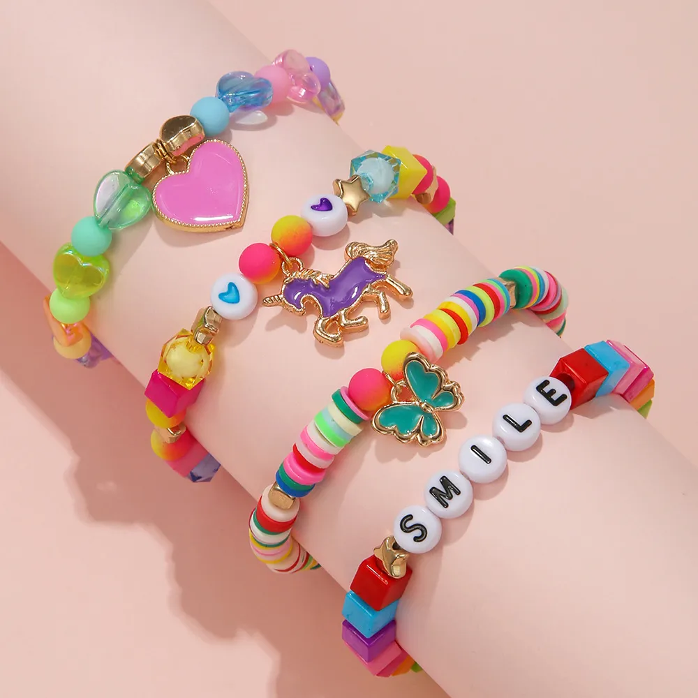 4-pack Toddler/Kid Unicorn Butterfly Peach Stretchy Bracelet  image 1