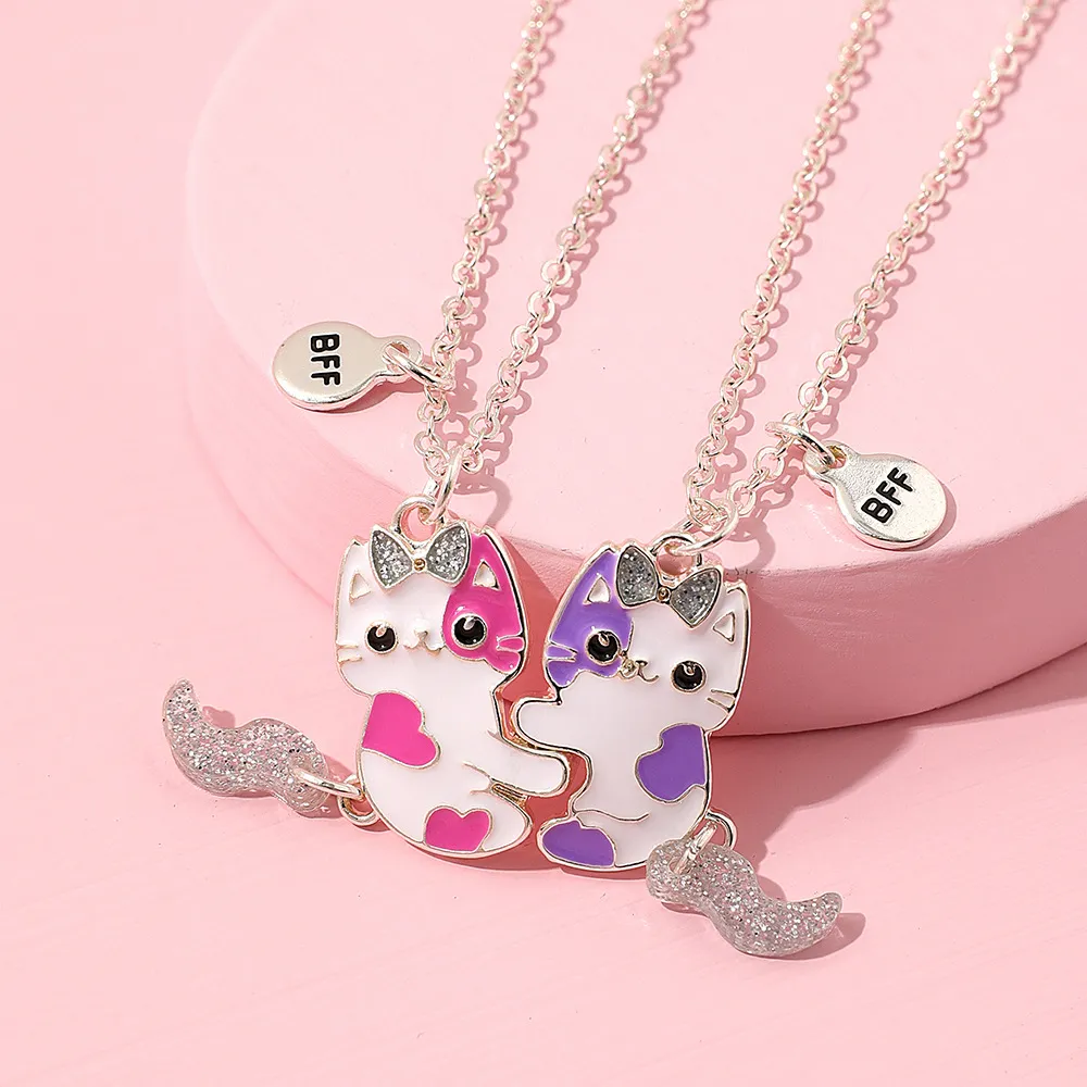 2pcs Toddler/Kid Cute Cat Pattern Magnets Attract Necklace White big image 1