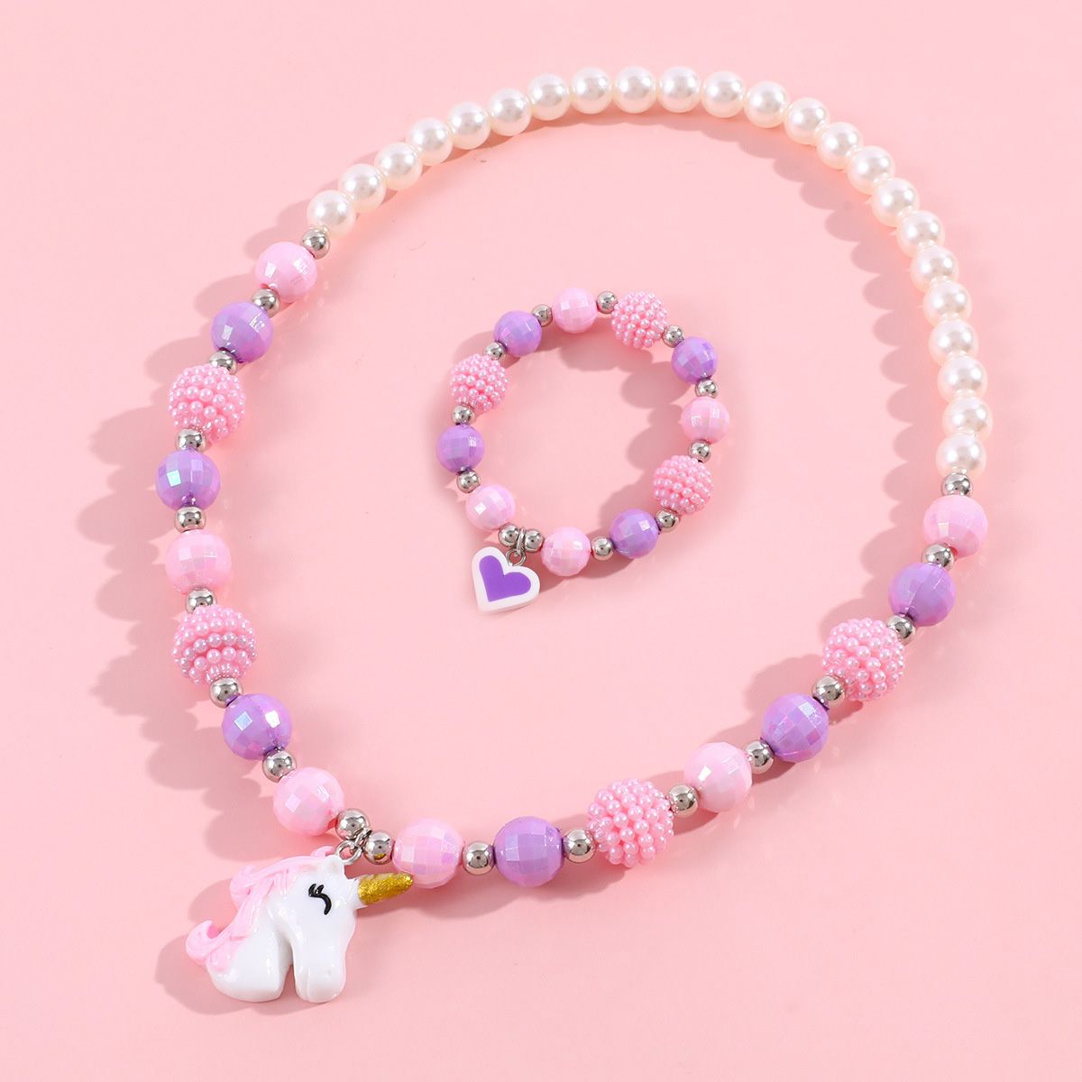 2pcs Toddler/Kid Unicorn Necklace Bracelet Set