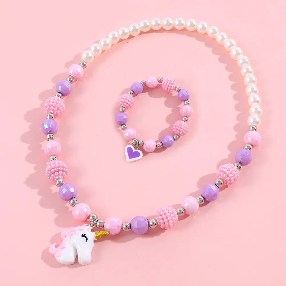 2pcs Toddler/Kid Unicorn Necklace Bracelet Set  big image 1
