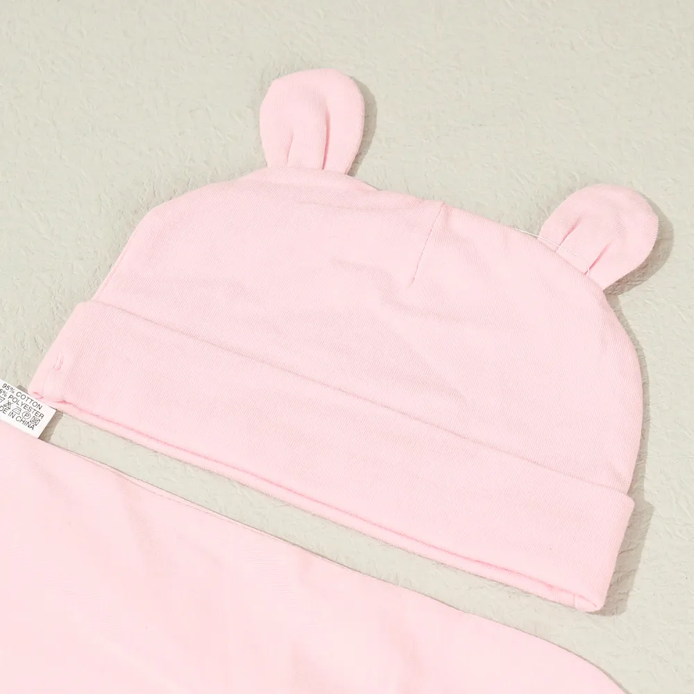 2pcs Baby Sleeping Bags and Rabbit Ear Fetal Hat Set, Newborns 0-3 Months Must Haves, Inside 95% Cotton, Soft and Cute, Suitable for Four Seasons   big image 2