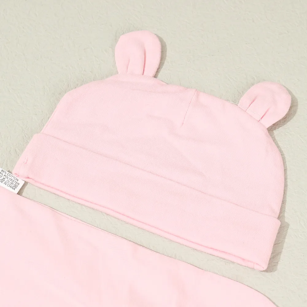 2pcs Baby Sleeping Bags and Rabbit Ear Fetal Hat Set, Newborns 0-3 Months Must Haves, Inside 95% Cotton, Soft and Cute, Suitable for Four Seasons big image 2
