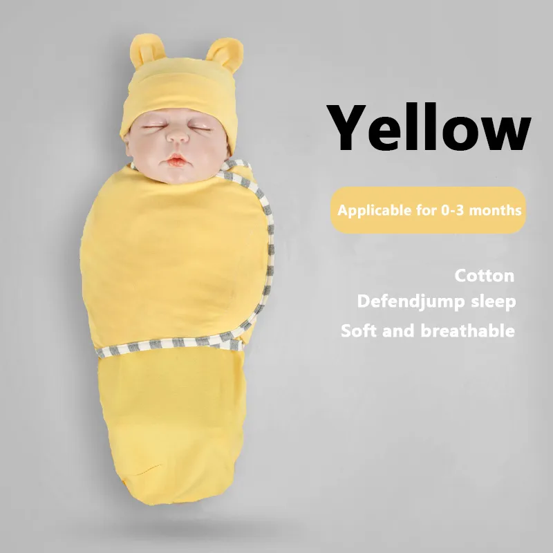 2pcs Baby Sleeping Bags And Rabbit Ear Fetal Hat Set, Newborns 0-3 Months Must Haves, Inside 95% Cotton, Soft And Cute, Suitable For Four Seasons