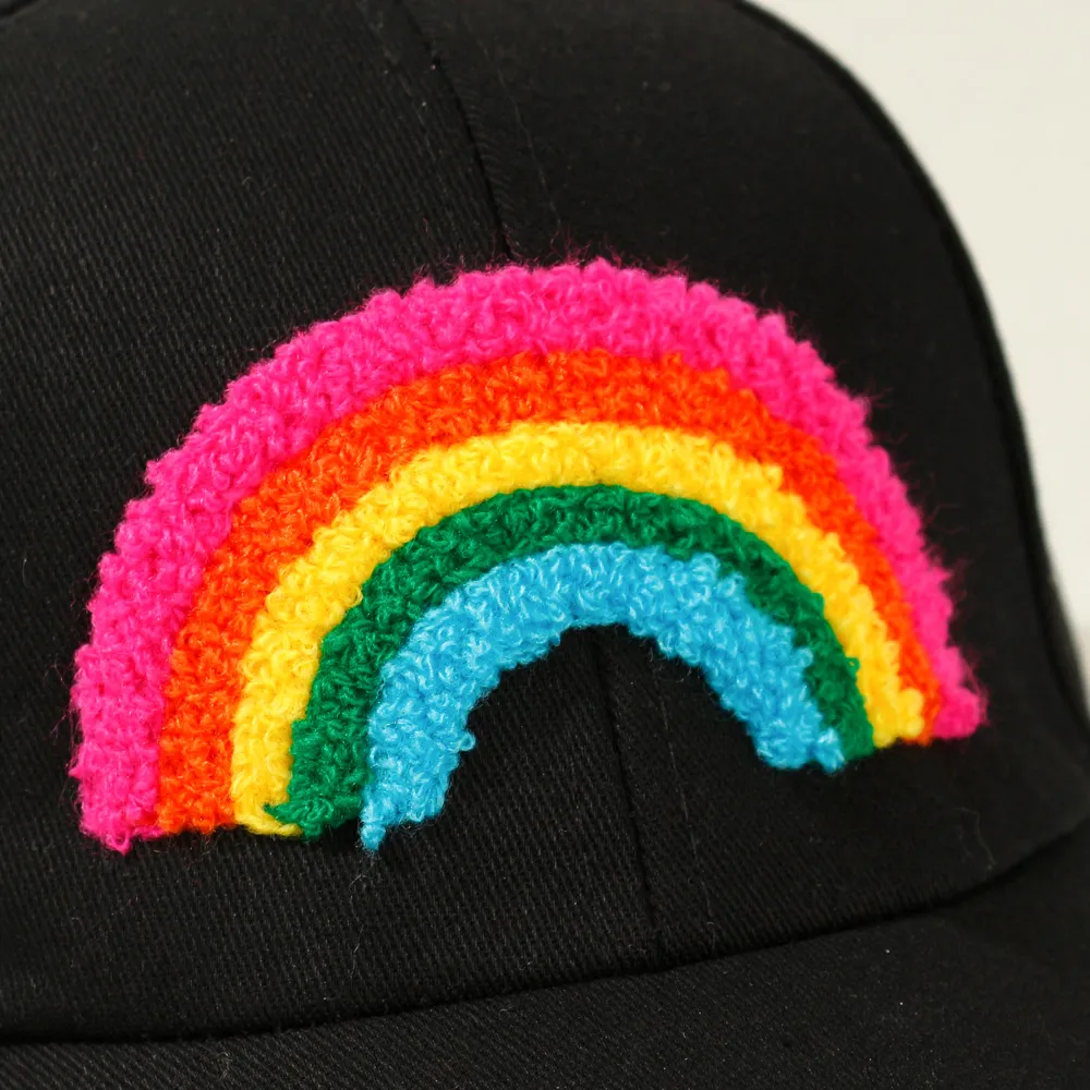 Toddler/Kid 100% Cotton Rainbow Embroidery Baseball Cap  Black image 3