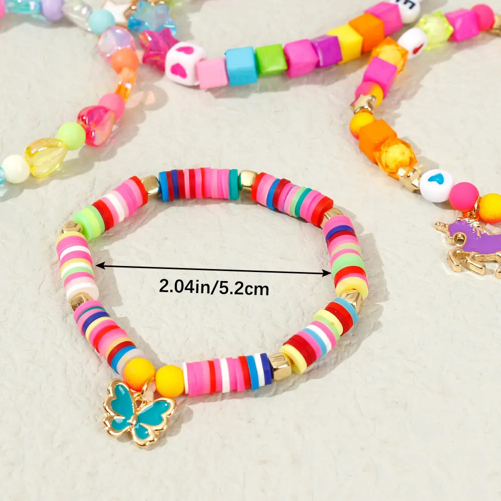 4-pack Toddler/Kid Unicorn Butterfly Peach Stretchy Bracelet big image 6