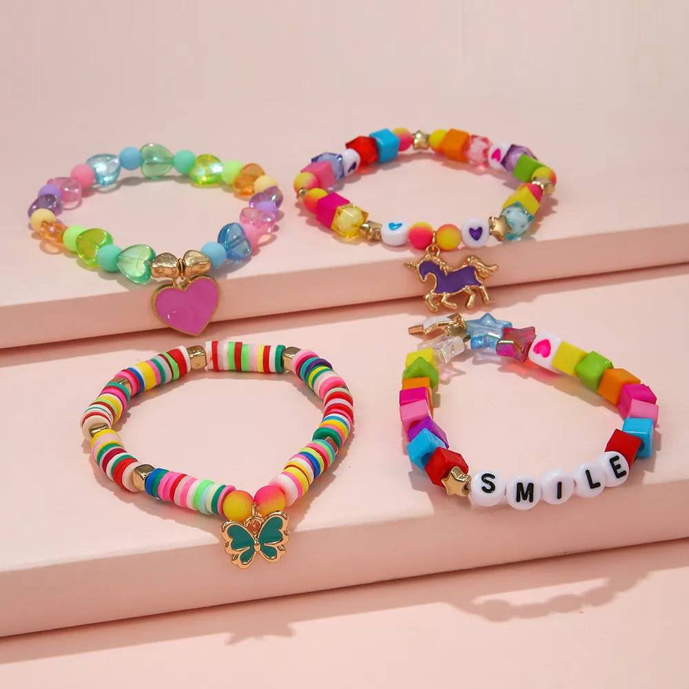 4-pack Toddler/Kid Unicorn Butterfly Peach Stretchy Bracelet big image 2
