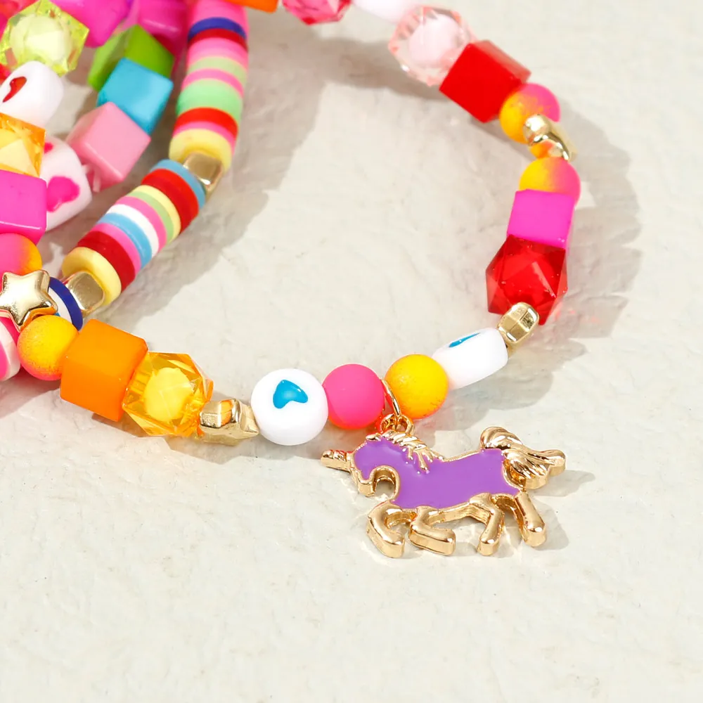 4-pack Toddler/Kid Unicorn Butterfly Peach Stretchy Bracelet big image 3