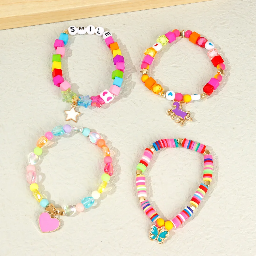 4-pack Toddler/Kid Unicorn Butterfly Peach Stretchy Bracelet big image 4