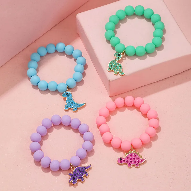 4-pack Toddler/Kid Dinosaur Pattern Round Bead Handmade Beaded Bracelet Set  image 2