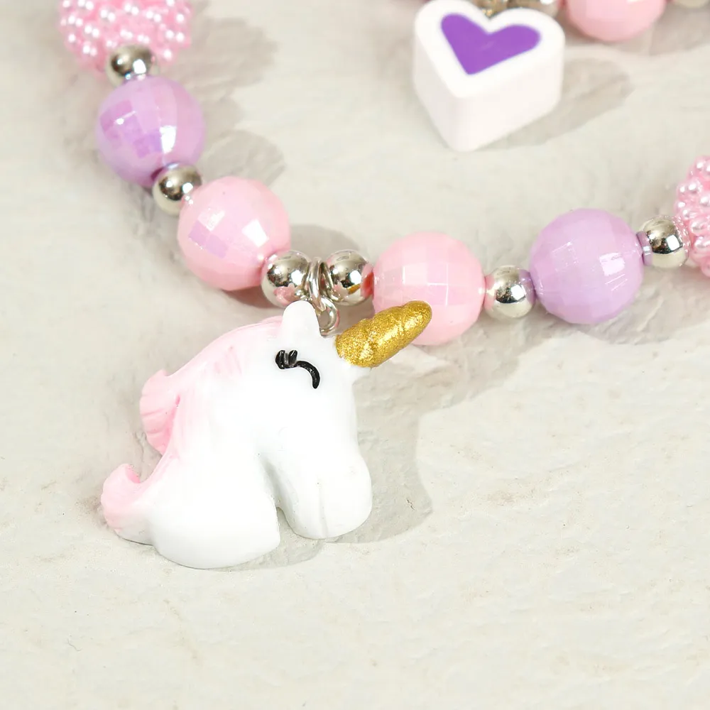 2pcs Toddler/Kid Unicorn Necklace Bracelet Set big image 7