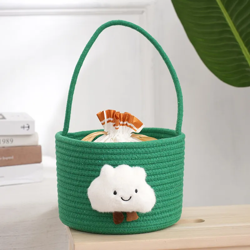 Cartoon Cute Storage Basket Woven Portable Storage Basket Green