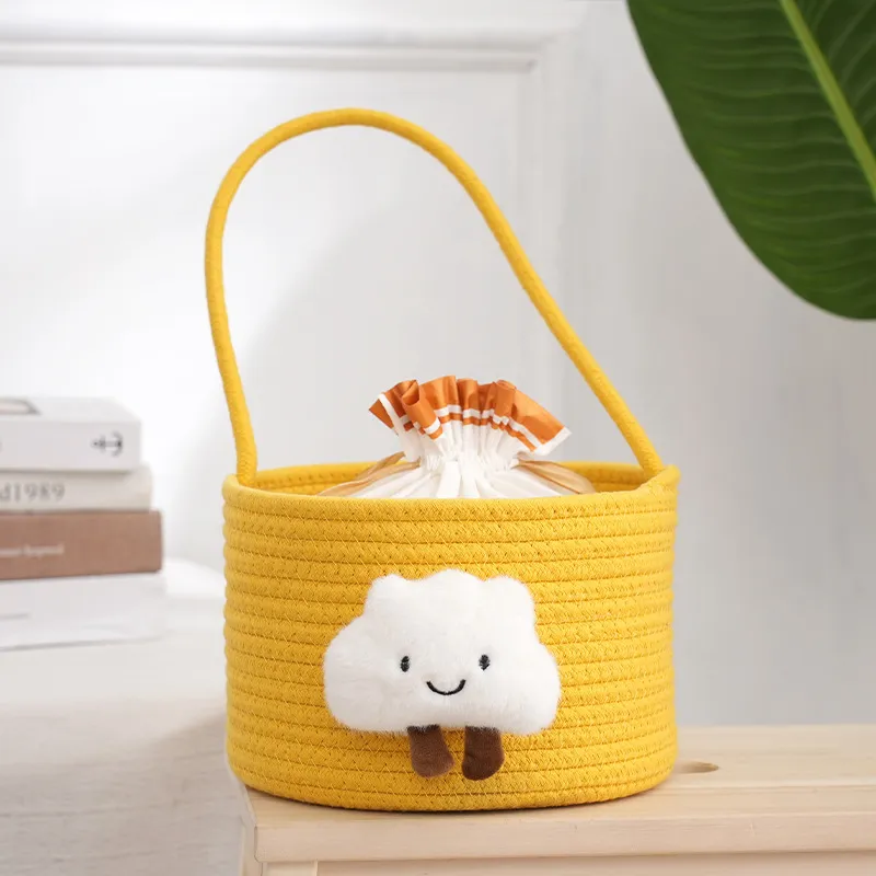 Cartoon Cute Storage Basket Woven Portable Storage Basket Yellow