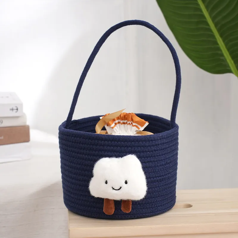 Cartoon Cute Storage Basket Woven Portable Storage Basket Dark Blue