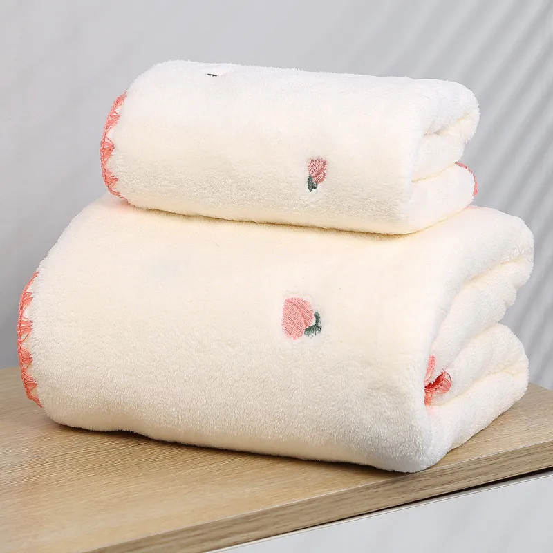 Soft & Absorbent Cute Embroidery Coral Fleece Bath Towel For Boys / Girls
