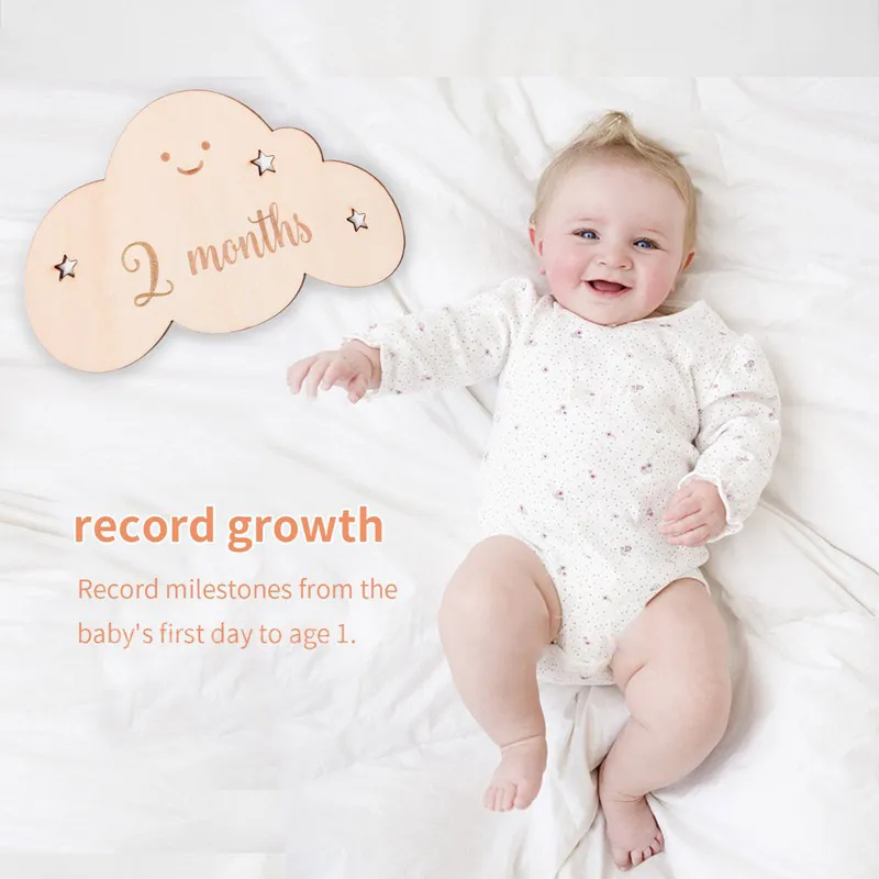 8pcs Wooden Cloud Milestone Photography Props Set Beige image 5