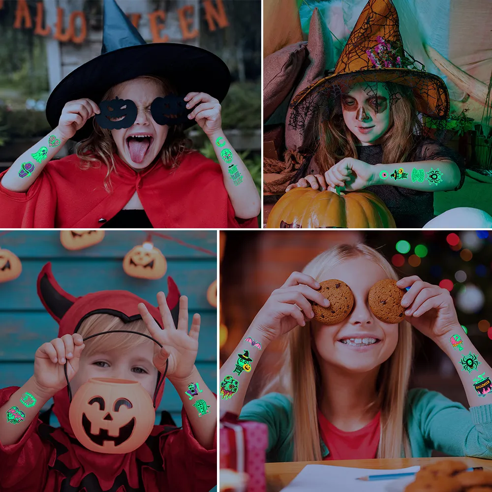 10-pack crianças / crianças infantis Glow no escuro Halloween carnaval desenhos animados adesivos engraçados Verde big image 1