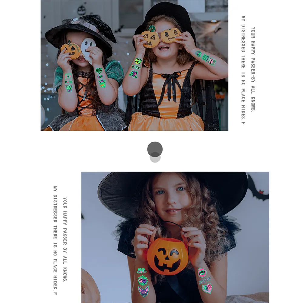 10er-Pack Kinder/Kleinkind kindlich Leuchten im Dunkeln Halloween-Karnevalskarikatur lustige Aufkleber grün big image 1
