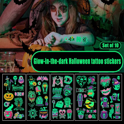 10-pack kids/toddler childlike Glow in the dark Halloween carnival cartoon funny stickers