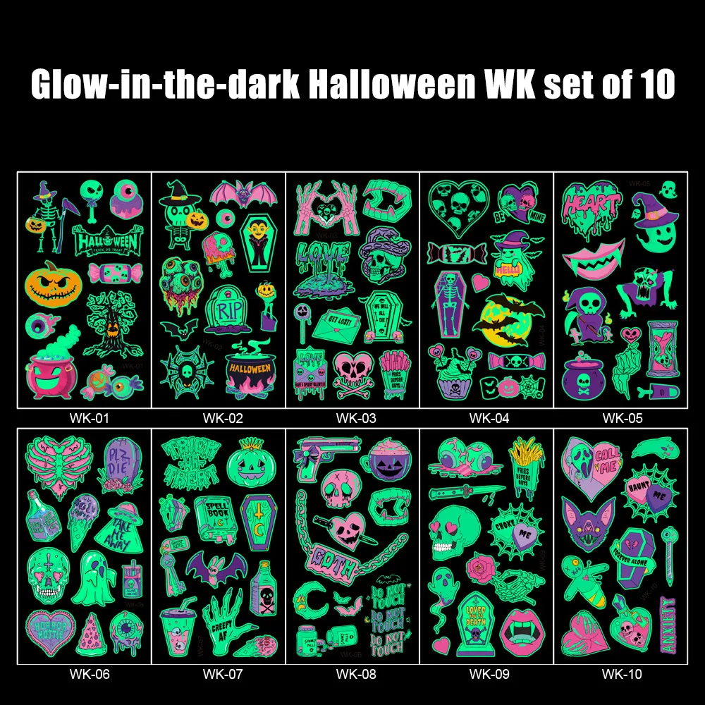 10-pack kids/toddler childlike Glow in the dark Halloween carnival cartoon funny stickers Green big image 1