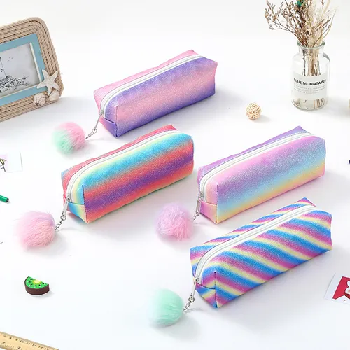 Rainbow Glitter Pencil Case - Stylish and Convenient Organizer for Students and Cosmetics