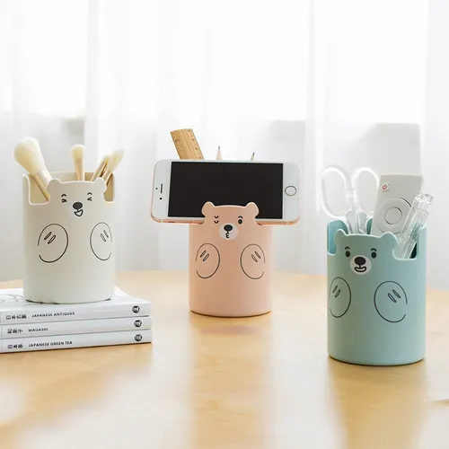 Adorable Bear Pen Holder - Multi-functional Desk Organizer for Office, Makeup, and Art Supplies