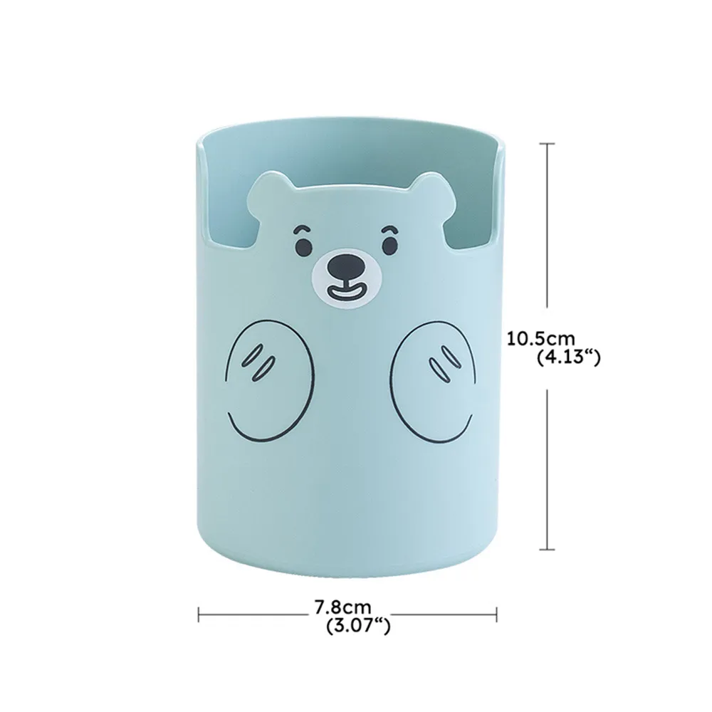 Adorable Bear Pen Holder - Multi-functional Desk Organizer for Office, Makeup, and Art Supplies Blue