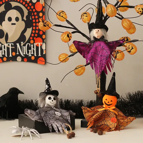 Halloween-Dekopuppen - erhältlich in drei Stilen: Geister, Hexen und Kürbisse