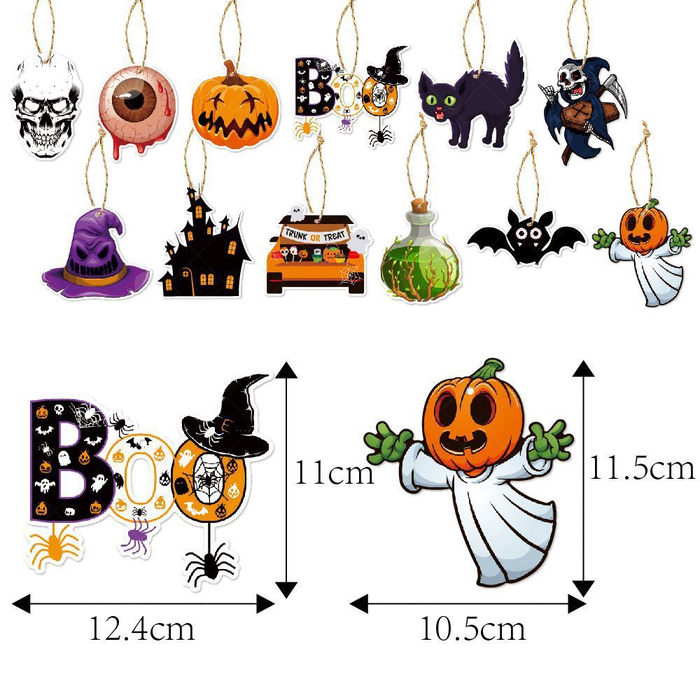 

Halloween Decoration Set of 12pcs - Hanging Skeleton and Pumpkin Tags with Double-sided