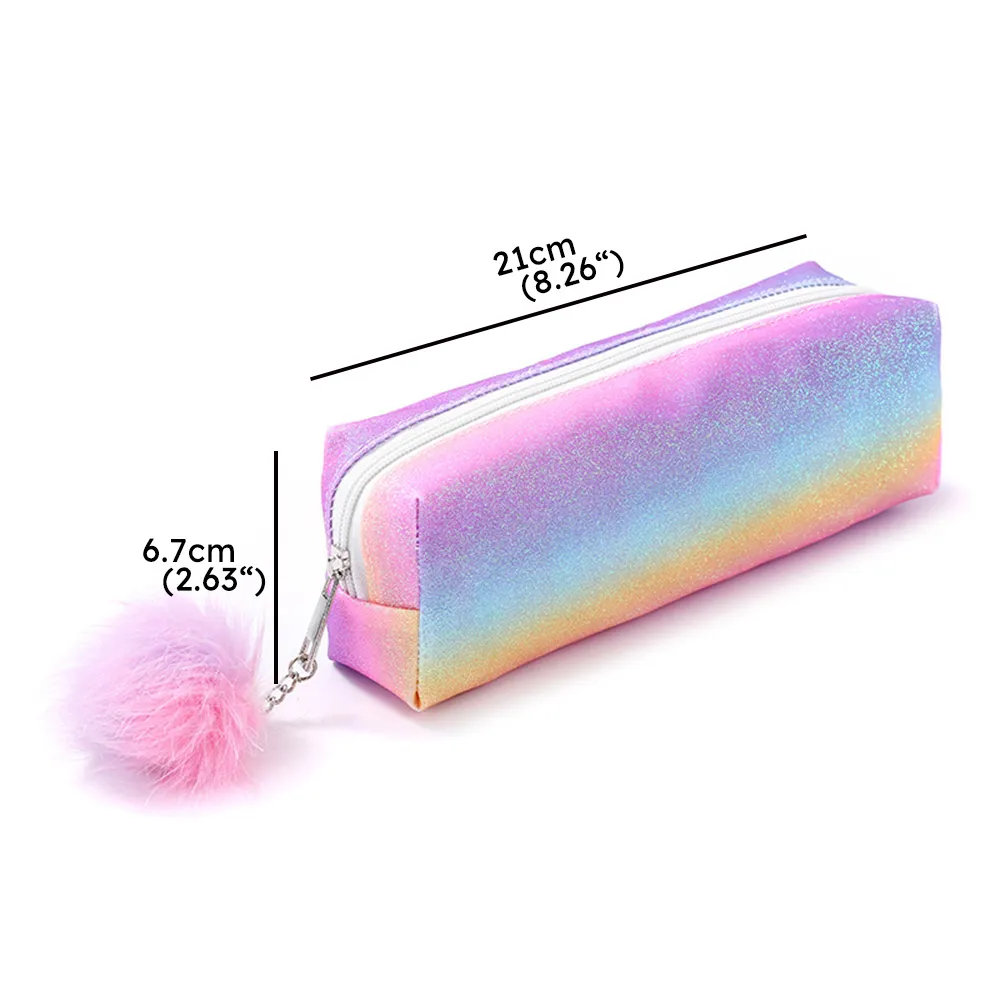 Rainbow Glitter Pencil Case - Stylish and Convenient Organizer for Students and Cosmetics Pink big image 1