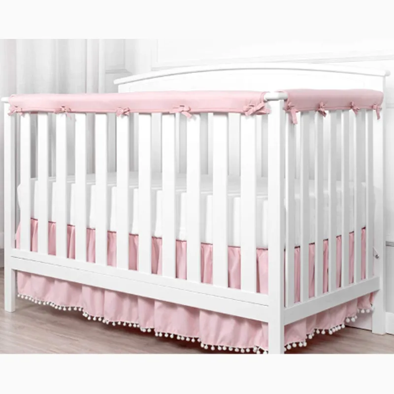 3 pcs Soft Cotton Kids Bed Rail Bumper Set with Anti-Collision and Split Design Pink big image 1
