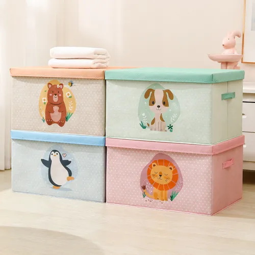 Foldable Storage Box with Animal Cartoon Design for Dorm Rooms