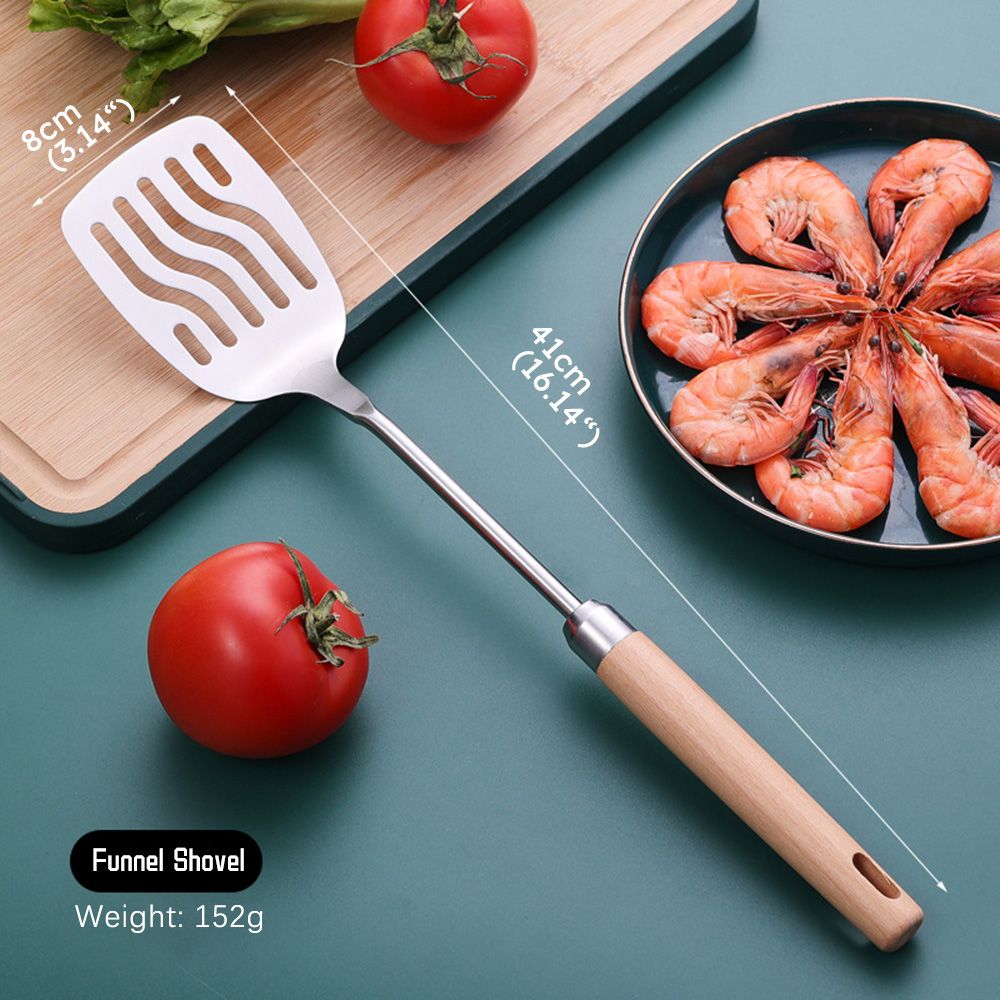 Stainless Steel Kitchen Utensils With Wooden Handle And Sanding Finish