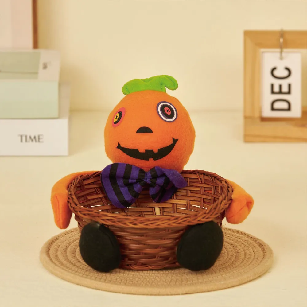 Halloween/Easter Candy Basket with Woven Doll, Pumpkin-shaped, Cute and Eco-friendly  big image 1