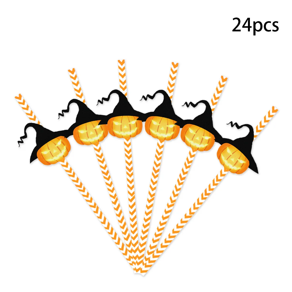 

Set of 24 Halloween Decorative Paper Straws with Spider, Pumpkin, and Witch Attachments