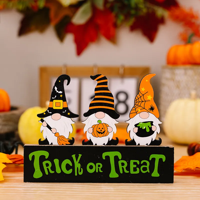 One Piece of Halloween Wooden Decoration Dwarf Pumpkin Ghost Ornament with Multiple Styles Available Color-A big image 1