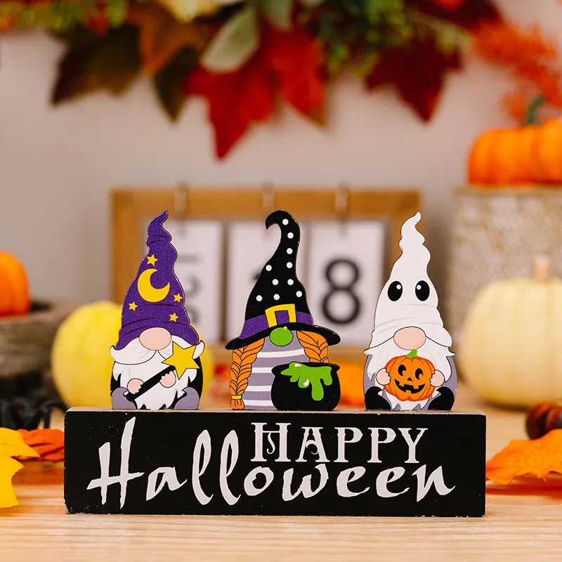 One Piece of Halloween Wooden Decoration Dwarf Pumpkin Ghost Ornament with Multiple Styles Available Color-B