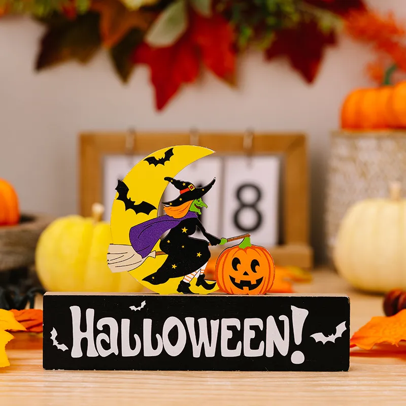 One Piece of Halloween Wooden Decoration Dwarf Pumpkin Ghost Ornament with Multiple Styles Available Color-C