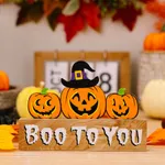 One Piece of Halloween Wooden Decoration Dwarf Pumpkin Ghost Ornament with Multiple Styles Available Color-E