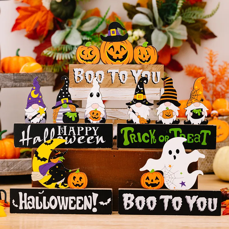 Uma peça de Halloween decoração de madeira anão abóbora Ghost ornamento com vários estilos disponíveis