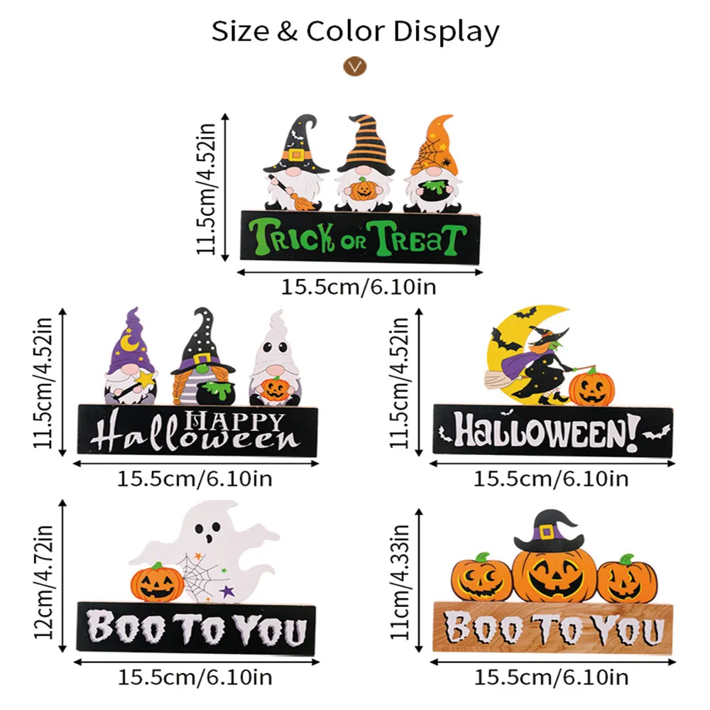 One Piece of Halloween Wooden Decoration Dwarf Pumpkin Ghost Ornament with Multiple Styles Available Color-A image 4