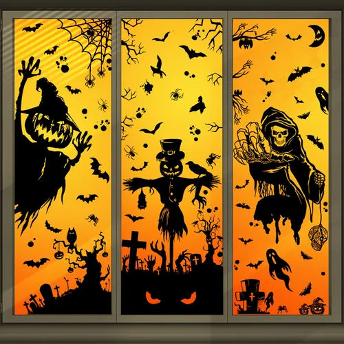 Unique Halloween Party Decoration: Pumpkin, Scarecrow, and Grim Reaper Static Cling Stickers