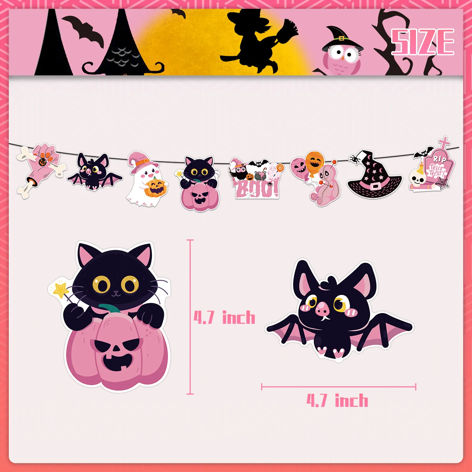 15pcs Pink Cute Halloween Party Decorations Set   image 4