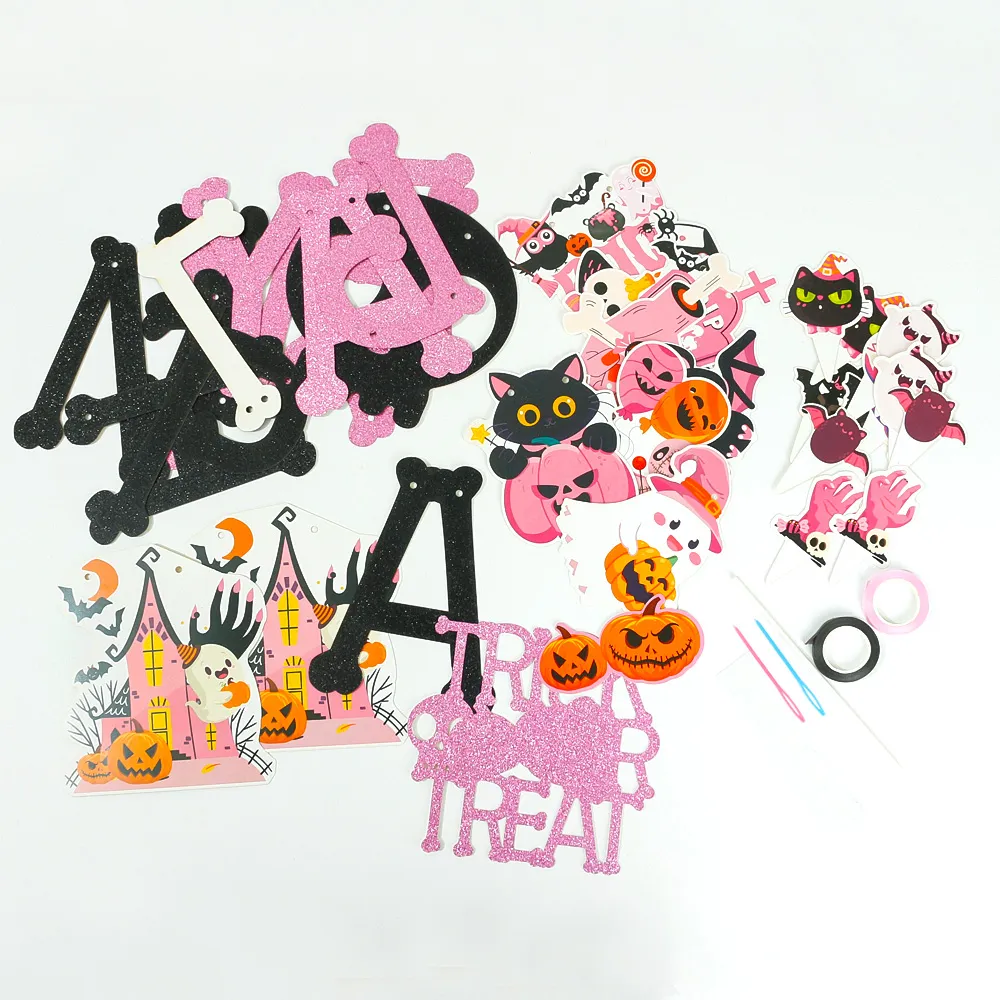 15pcs Pink Cute Halloween Party Decorations Set   big image 1