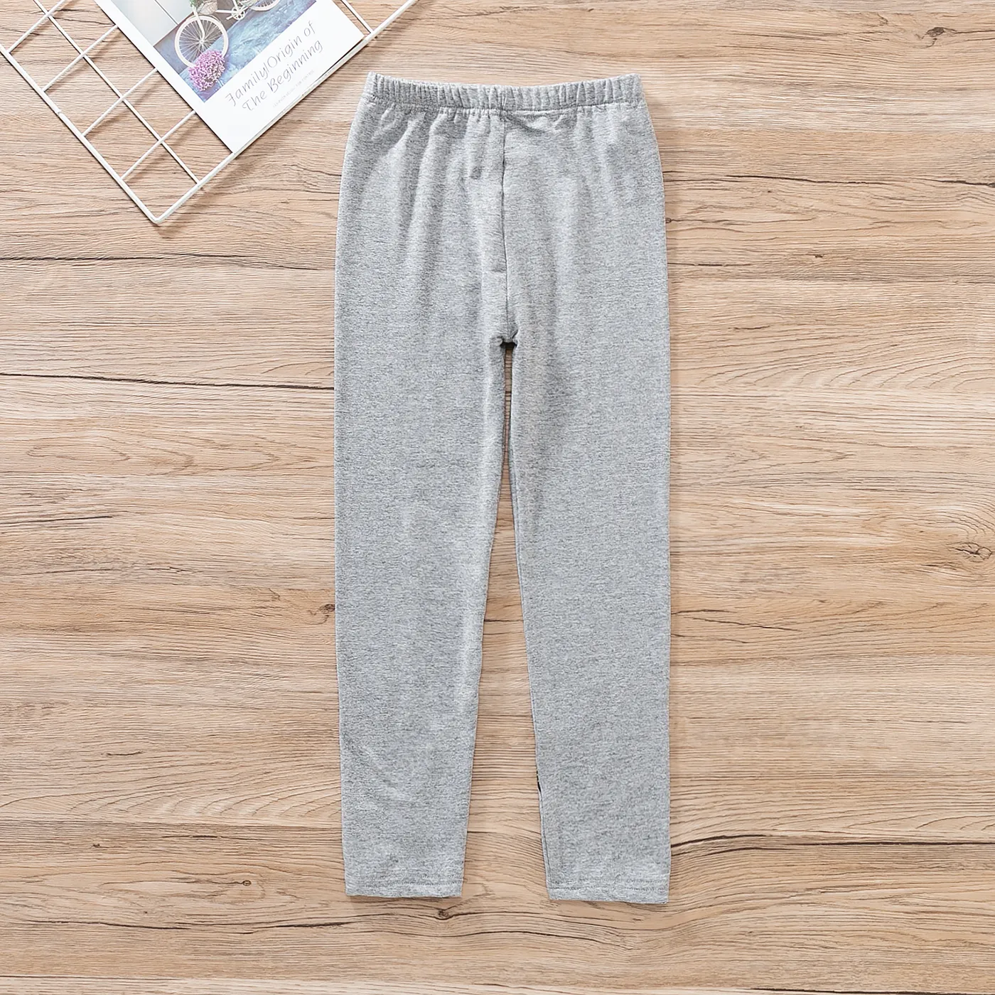 Kid Girl Butterfly Print Fleece Lined Polka Dots/Solid Color Leggings (thicker blue, slightly thinner gray)  image 4