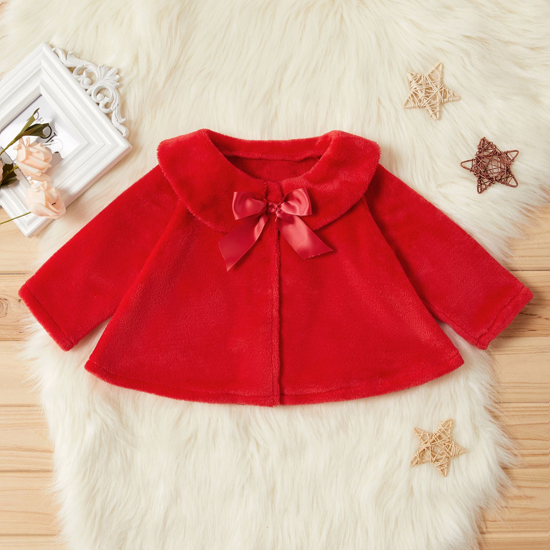 

Baby / Toddler Pretty Fleece Bowknot Decor Coat