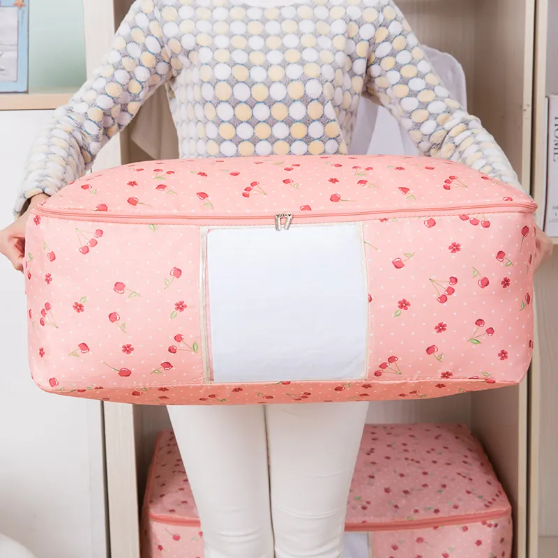 novo roupa portáteis saco de armazenamento fresco impresso saco de armazenamento zíper dobrar organizador do armário para travesseiro colcha cobertor colcha big image 2